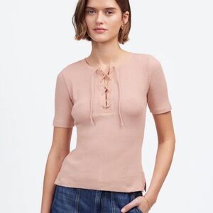 Madewell Lace-Up Ribbed Tee – XXS – NWT